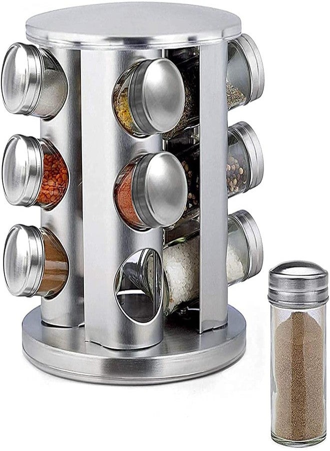 olpad Countertop Revolving Empty Jars Spice Rack, Rotating Storage Seasoning Spinning Stainless Steel Spice Racks Organizer Carousel Spinner Jars Tower Holder (12 Pcs Square) - Image 2